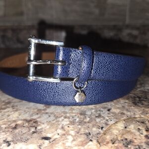 Lauren Ralph Lauren LRL Blue Pebble Grain Genuine Leather Belt - Women's M Charm